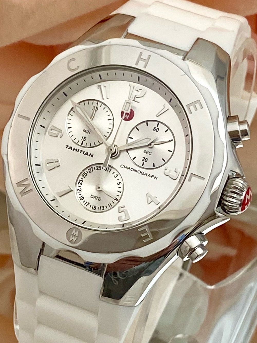 Authentic Michele Tahitian Jelly Bean Swiss Quartz Chronograph Watch